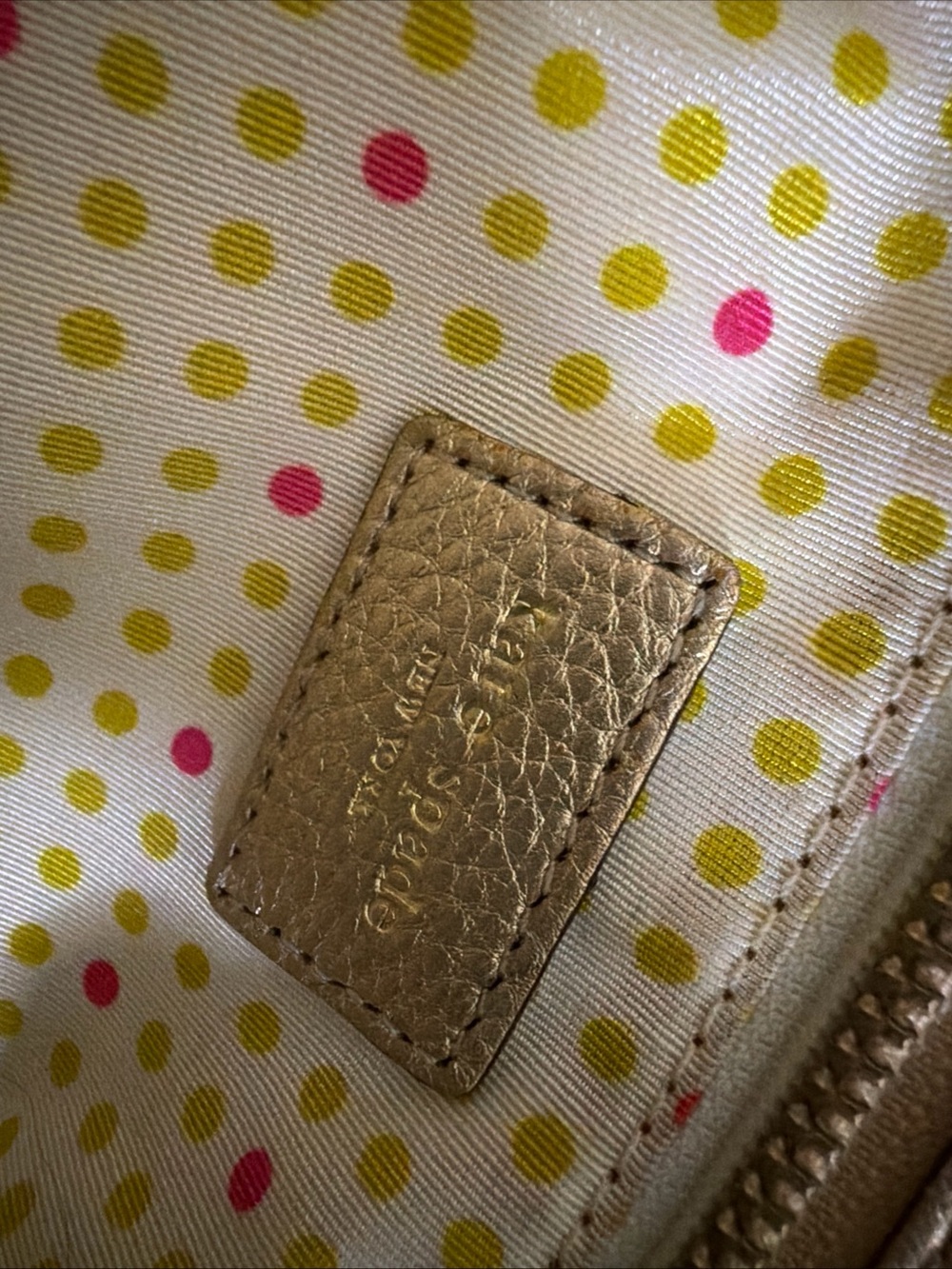 Kate Spade Gold Metallic Leather Handbag Perforated Shoulder Bag - Picture 10 of 13